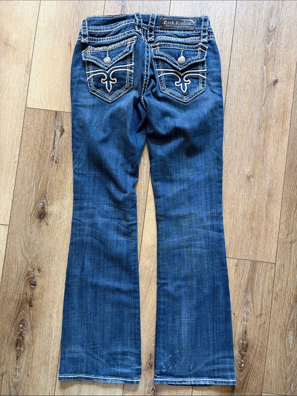 Rock Revival Womens Bianca Boot Distressed Thick Stitch Back Flap Blue Jeans 27